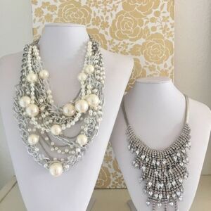T&J Designs SILVER Pearls & Chains Necklace
